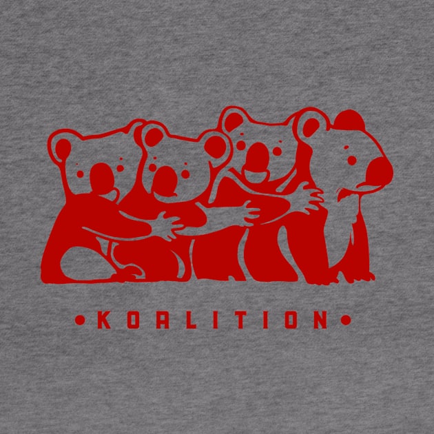 Funny coalition pun. Bunch of cute koalas in minimal style in red ink by croquis design